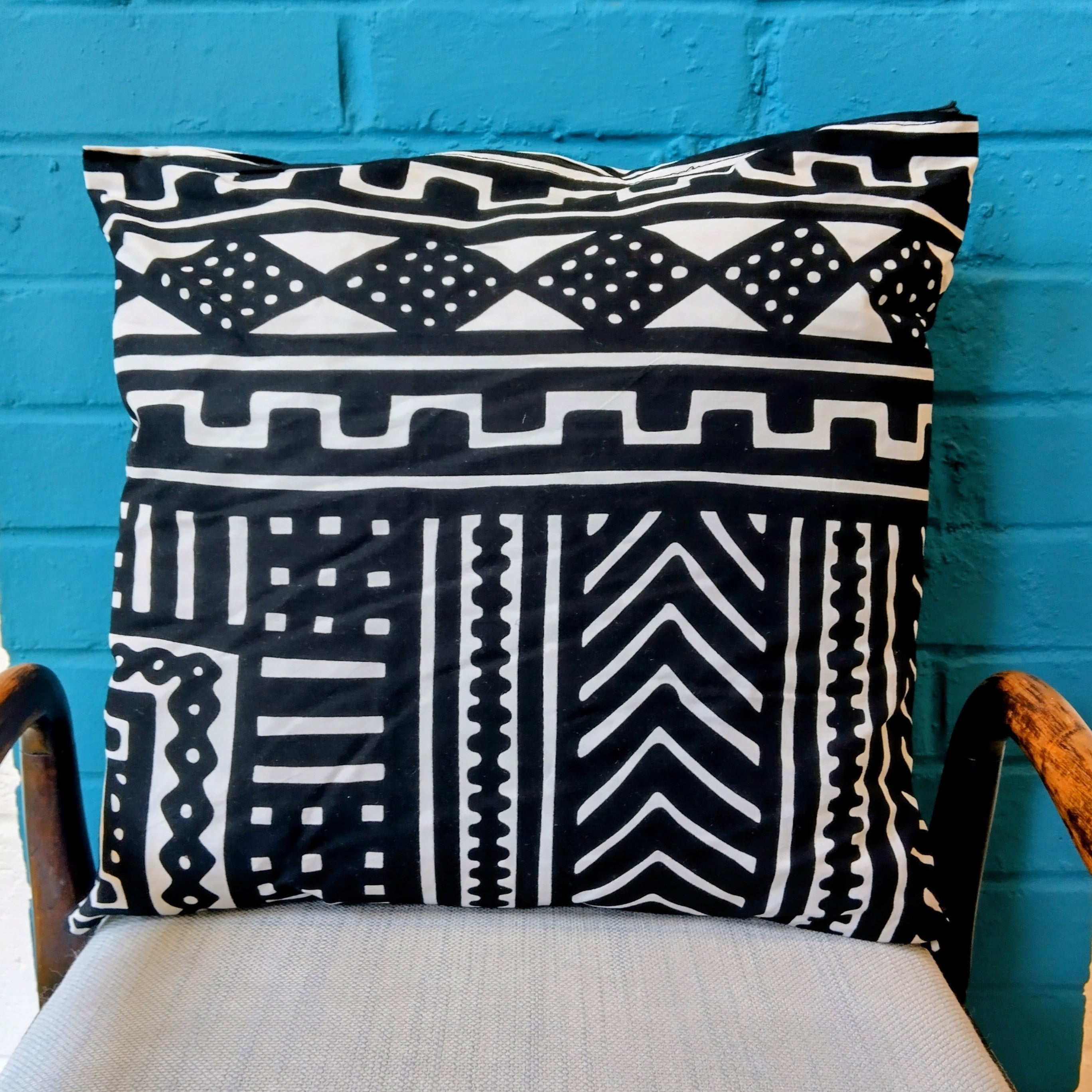 Upcycled Cushion - Black & White Ntoma, Ankara | Recycled, Home, Decor, Hand Made, African, Living