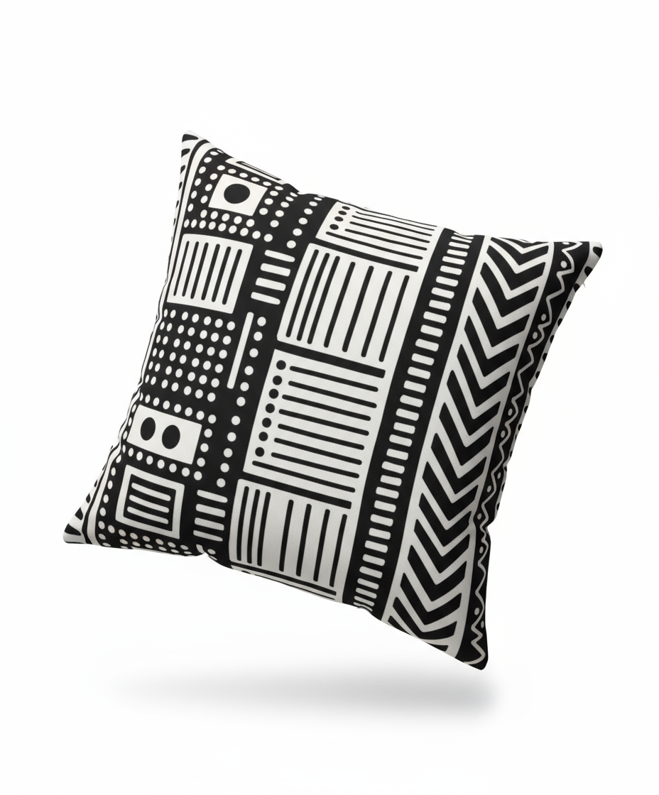 Upcycled Cushion - Black & White Ntoma, Ankara | Recycled, Home, Decor, Hand Made, African, Living