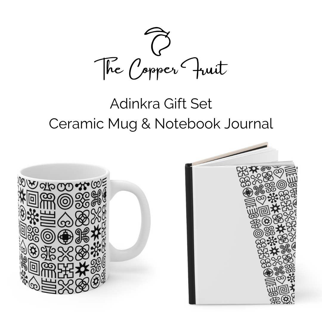 Ceramic Mug & A5 Journal Notebook Set - Adinkra