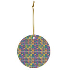 Load image into Gallery viewer, Round Ceramic Ornament - Kente Blue | Decorative Tree Bauble
