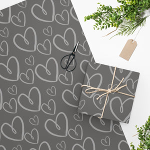 Luxury Gift Wrap - Grey Hearts - Wrapping Paper