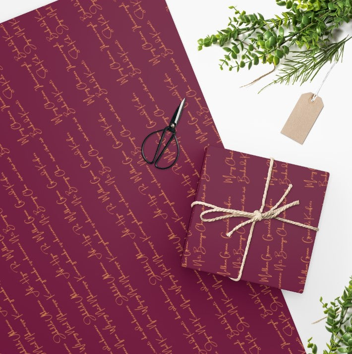 Luxury Gift Wrap - Merry Christmas Text - Christmas Wrapping Paper