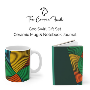 Ceramic Mug & A5 Journal Notebook Set - Geo Swirl