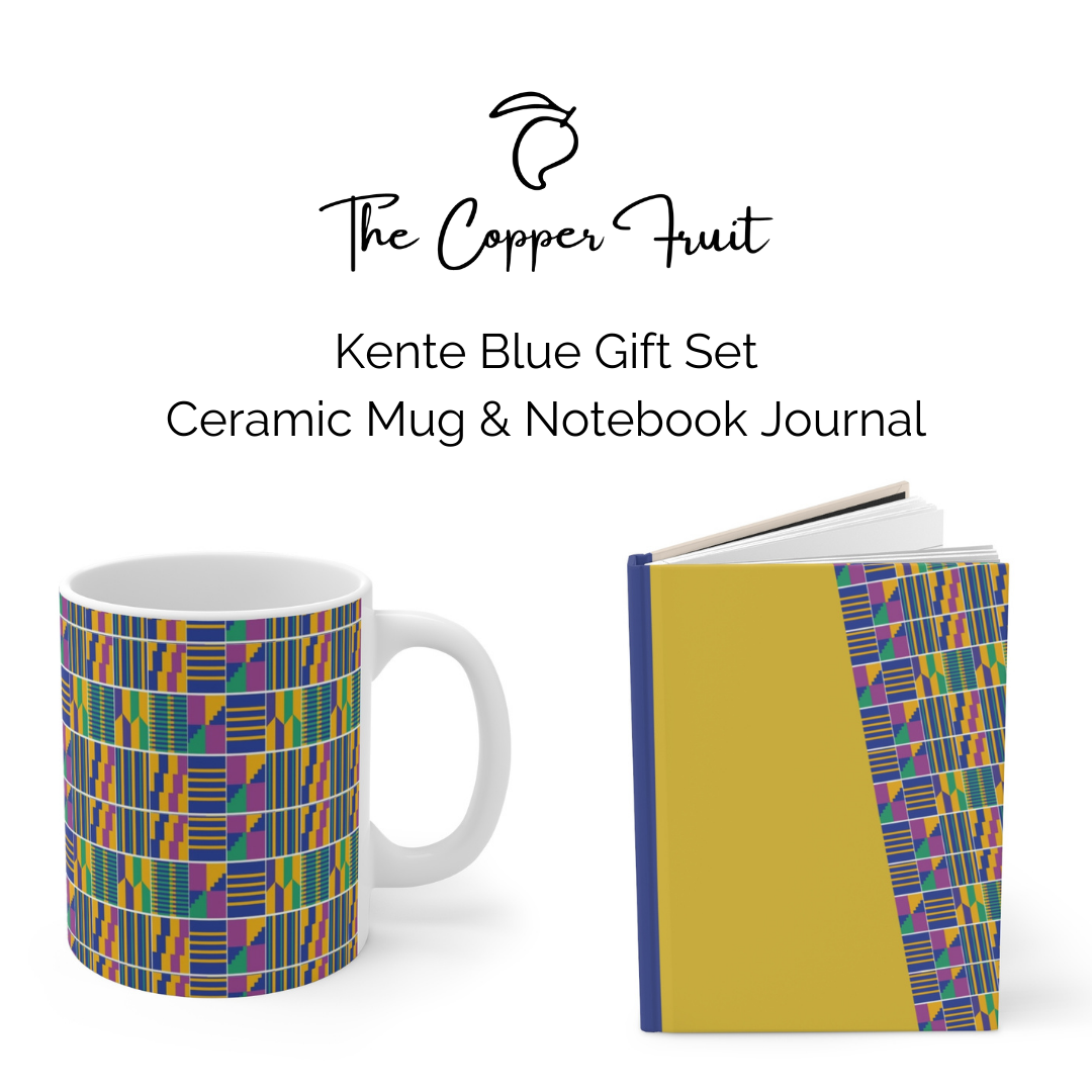 Ceramic Mug & A5 Journal Notebook Set - Kente Blue