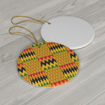 Load image into Gallery viewer, Round Ceramic Ornament - Kente Gold | Decorative Tree Bauble
