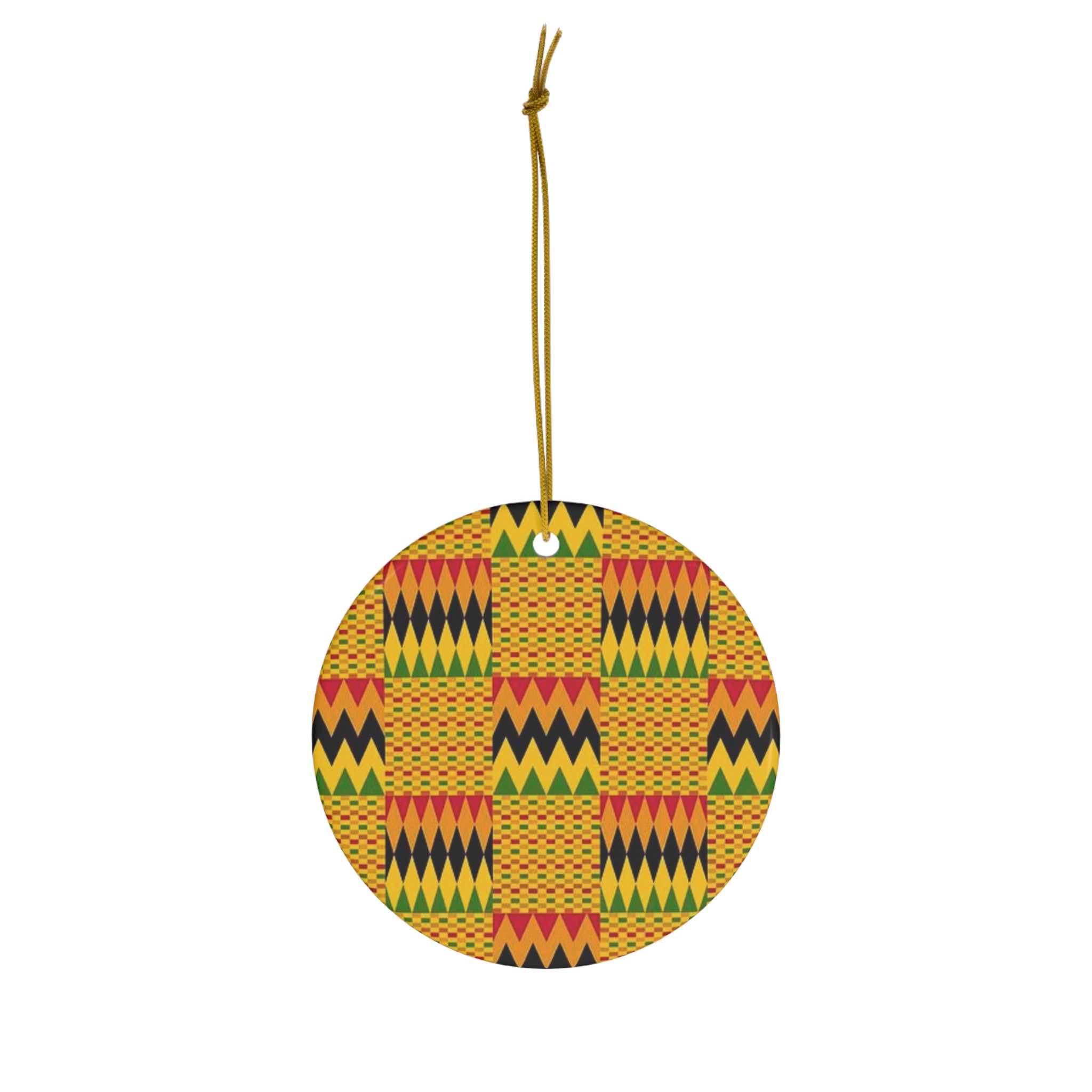 Round Ceramic Ornament - Kente Gold | Decorative Tree Bauble