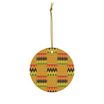 Load image into Gallery viewer, Round Ceramic Ornament - Kente Gold | Decorative Tree Bauble
