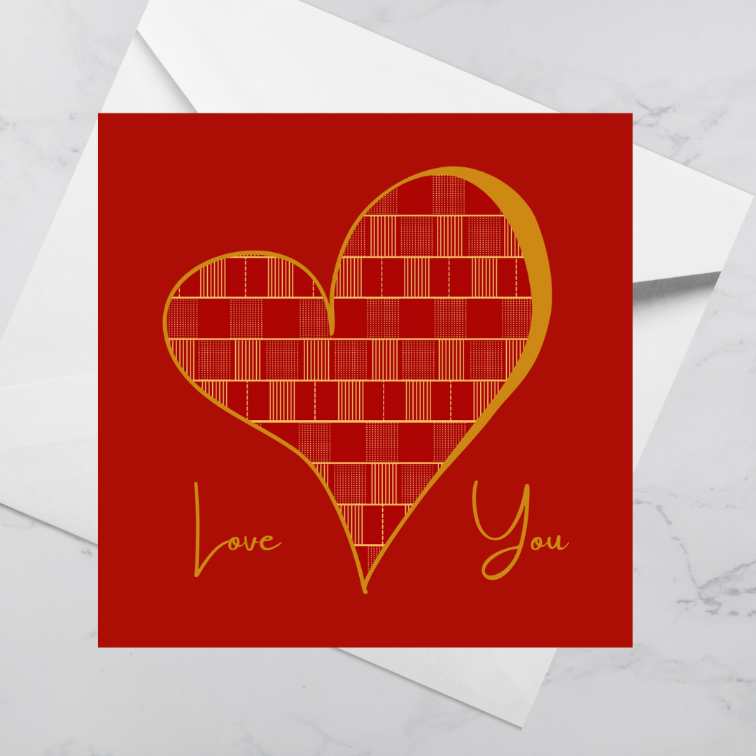 Eco Friendly FSC Certified Greeting Card – Love You, Ewe Kete Red | Blank Inside, Kente