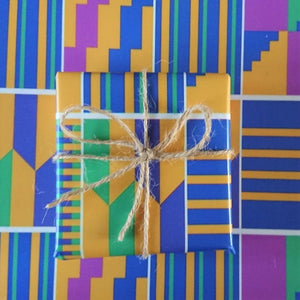 Luxury Greeting Card & Gift Wrap Set - Kente Blue | Blank Inside.