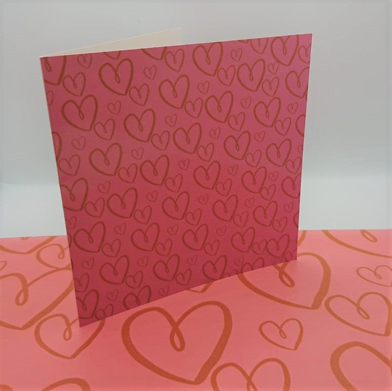 Luxury Greeting Card & Gift Wrap Set - Pink Hearts | Blank Inside