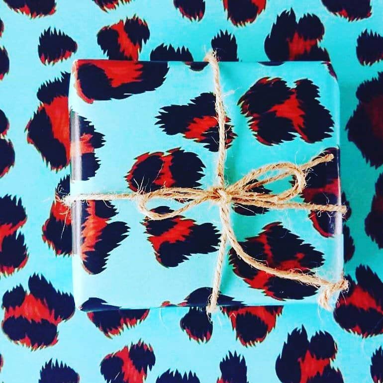 Luxury Greeting Card & Gift Wrap Set - Blue Leopard | Blank Inside