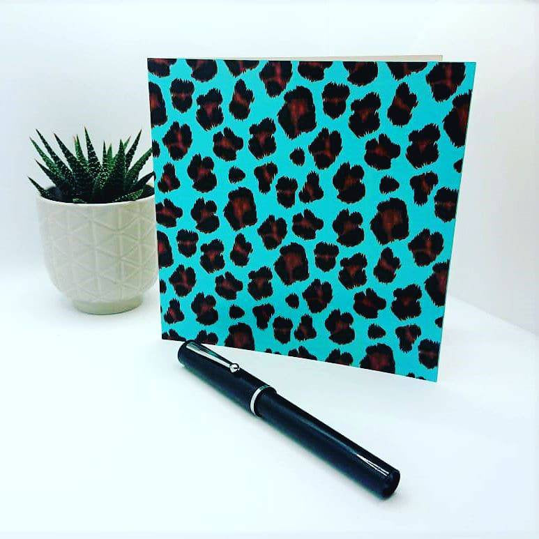 Luxury Greeting Card & Gift Wrap Set - Blue Leopard | Blank Inside