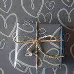 Load image into Gallery viewer, Luxury Greeting Card &amp; Gift Wrap Set - Grey Hearts | Blank Inside
