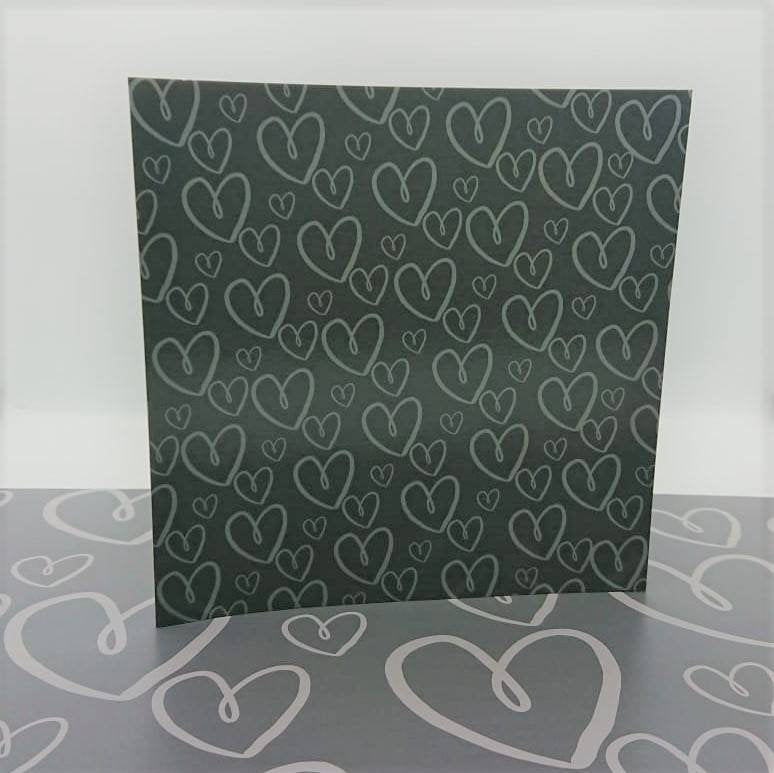 Luxury Greeting Card & Gift Wrap Set - Grey Hearts | Blank Inside