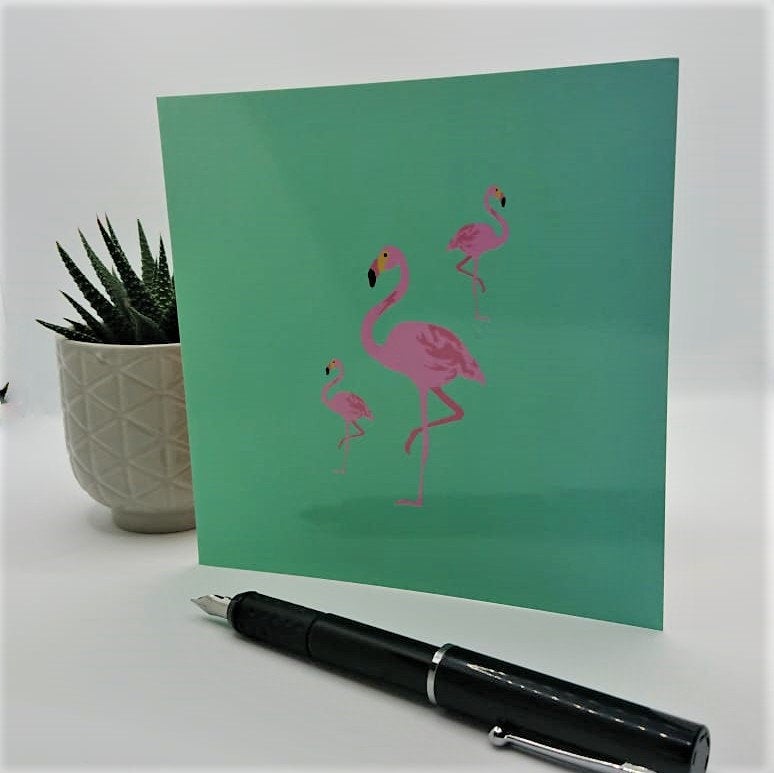 Luxury Greeting Card & Gift Wrap Set - Flamingo | Blank Inside.